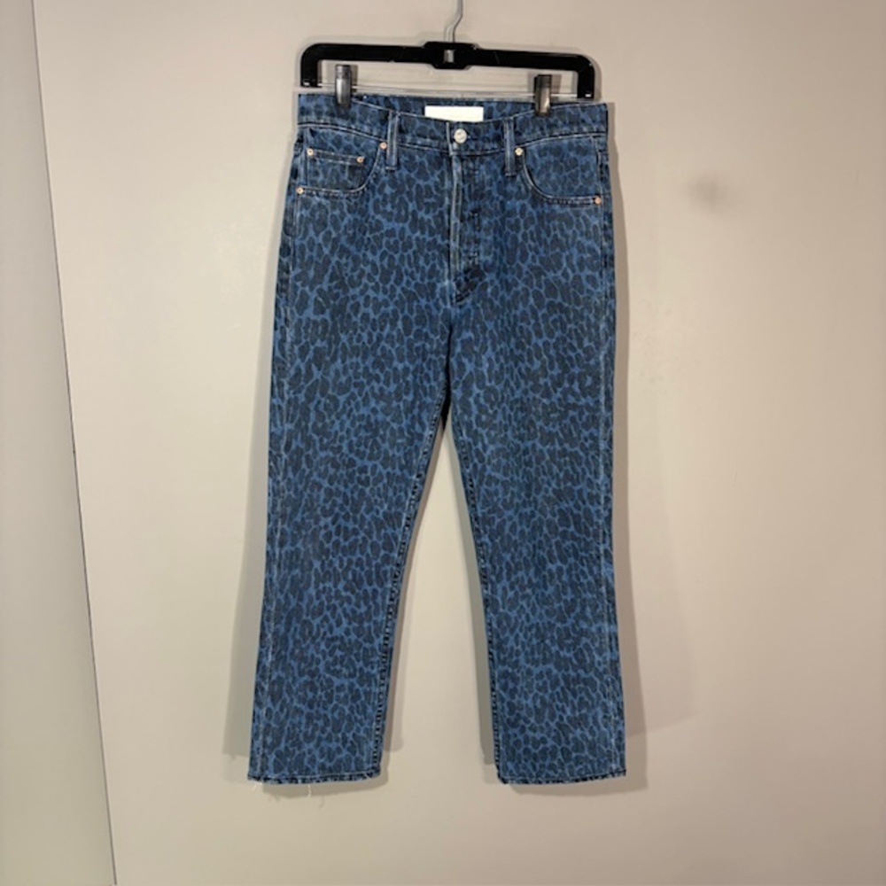 Mother The Tomcat Ankle Jeans Womens 29 Blue Leopard Print High Rise Denim